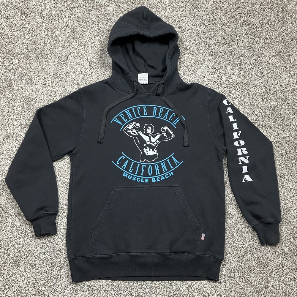 Muscle Beach Hoodie Mens Medium Arnold Venice Gym Lifting Pullover‎ Sweatshirt